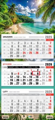 Kalendarz 2026 trójdzielny płaska główka tropiki. Wydawca: Pan Kalendarzyk. SmakLiter.pl Opakowanie Kalendarz 2026 trójdzielny płaska główka tropiki