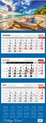 Kalendarz 2026 trójdzielny premium plaża. Wydawca: Pan Kalendarzyk. SmakLiter.pl Opakowanie Kalendarz 2026 trójdzielny premium plaża