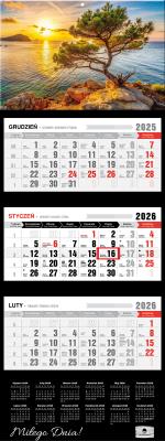 Kalendarz 2026 trójdzielny premium zachód słońca. Wydawca: Pan Kalendarzyk. SmakLiter.pl Opakowanie Kalendarz 2026 trójdzielny premium zachód słońca