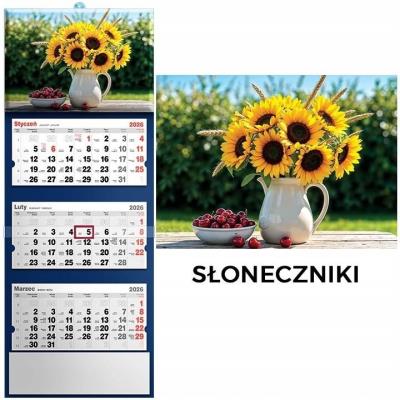 Kalendarz 2026 trójdzielny słoneczniki. Wydawca: Evena. SmakLiter.pl Opakowanie Kalendarz 2026 trójdzielny słoneczniki