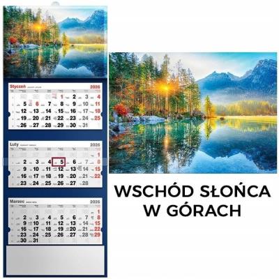 Kalendarz 2026 trójdzielny Wschód słońca w górach. Wydawca: Evena. SmakLiter.pl Opakowanie Kalendarz 2026 trójdzielny Wschód słońca w górach