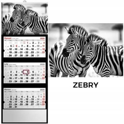 Kalendarz 2026 trójdzielny zebry. Wydawca: Evena. SmakLiter.pl Opakowanie Kalendarz 2026 trójdzielny zebry