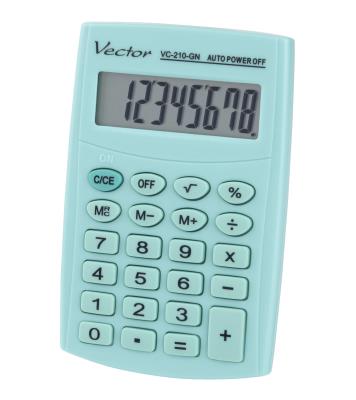 Kalkulator kieszonkowy Vector VC-210 GN. Wydawca: Vector. SmakLiter.pl Opakowanie Kalkulator kieszonkowy Vector VC-210 GN