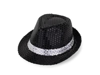 Opakowanie Kapelusz cekinowy z paskiem czarny 27cm