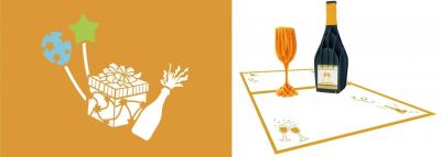 Opakowanie Karnet 12x18 cm + koperta POP-UP Szampan