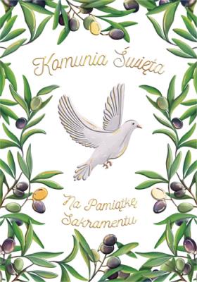 Opakowanie Karnet A5 Komunia. Gołąb z oliwkami