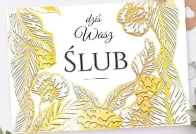 Karnet A5 Ślub Złote liście. Wydawca: Henry. SmakLiter.pl Opakowanie Karnet A5 Ślub Złote liście