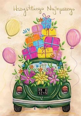 Opakowanie Karnet A5 Urodziny - Zielone auto