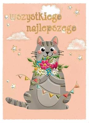 Opakowanie Karnet B6 Kot z bukietem brzoskwinia