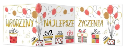 Karnet B6 składany Urodziny - Prezenty. Wydawca: Henry. SmakLiter.pl Opakowanie Karnet B6 składany Urodziny - Prezenty