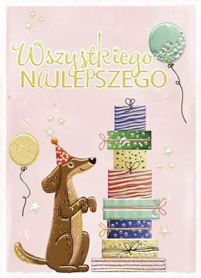 Opakowanie Karnet B6 Urodziny - Jamnik z prezentami