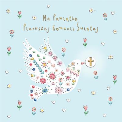 Opakowanie Karnet KW Komunia. Gołąb w kwiatach
