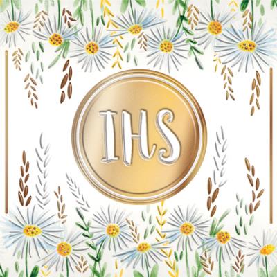 Karnet KW Komunia. Stokrotki IHS. Wydawca: Henry. SmakLiter.pl Opakowanie Karnet KW Komunia. Stokrotki IHS