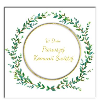 Opakowanie Karnet KW Komunia. Wianek z liśćmi