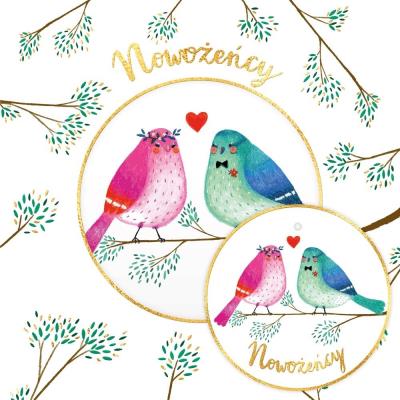 Opakowanie Karnet KW koperta z kółkiem Ślub Ptaki