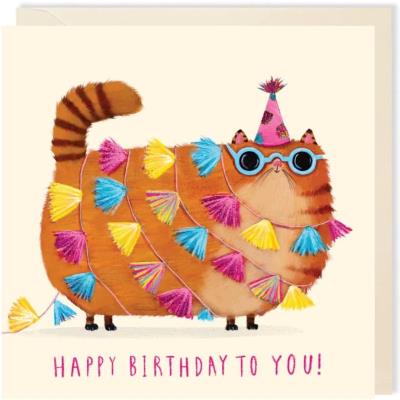 Opakowanie Karnet kwadrat 002 Urodziny Imprezowy kot