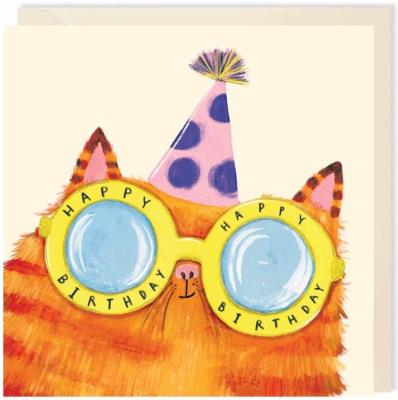 Opakowanie Karnet kwadrat 006 Urodziny Kot w okularach