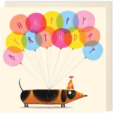 Opakowanie Karnet kwadrat 007 Urodziny Jamnik z balonami