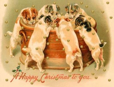 Opakowanie Karnet mini brokat z kopertą Święta Pieski