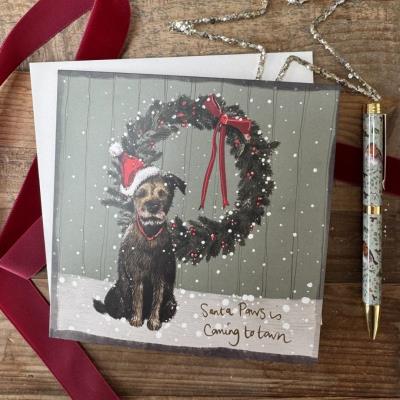 Karnet Święta kwadrat Pies i wieniec. Wydawca: Alex Clark. SmakLiter.pl Opakowanie Karnet Święta kwadrat Pies i wieniec