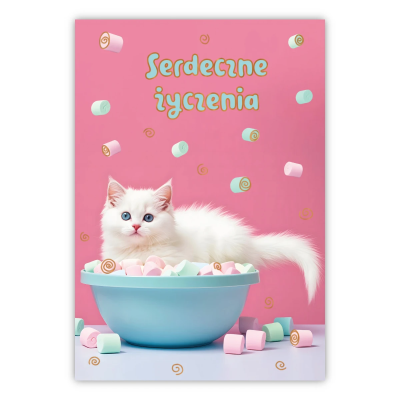Kartka okolicznościowa W dniu urodzin kot. Wydawca: Trend. SmakLiter.pl Opakowanie Kartka okolicznościowa W dniu urodzin kot