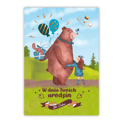 Kartka okolicznościowa W dniu urodzin miś. Wydawca: Trend. SmakLiter.pl Opakowanie Kartka okolicznościowa W dniu urodzin miś