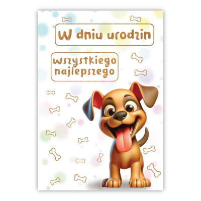 Kartka okolicznościowa W dniu urodzin pies. Wydawca: Trend. SmakLiter.pl Opakowanie Kartka okolicznościowa W dniu urodzin pies