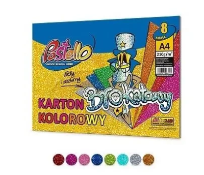 Karton brokat A4 210g 8 kartek mix. Wydawca: Alfa Pastello. SmakLiter.pl Opakowanie Karton brokat A4 210g 8 kartek mix