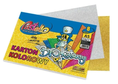 Karton brokat A5 210g 8 kartek mix. Wydawca: Alfa Pastello. SmakLiter.pl Opakowanie Karton brokat A5 210g 8 kartek mix