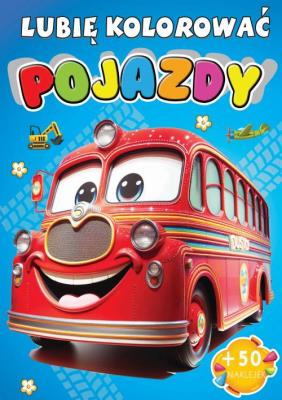 Kolorowanka Pojazdy + 50 naklejek. Autor:   Praca zbiorowa. SmakLiter.pl Okładka książki Kolorowanka Pojazdy + 50 naklejek