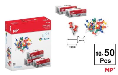 Kolorowe pinezki 11mm 10x50szt. Wydawca: MP Main Paper. SmakLiter.pl Opakowanie Kolorowe pinezki 11mm 10x50szt