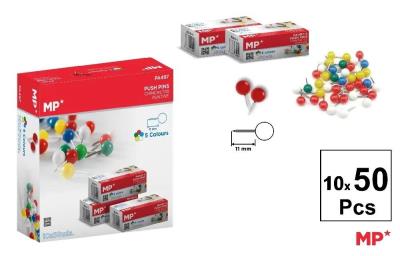 Kolorowe pinezki 11mm okrągła główka 10x50szt. Wydawca: MP Main Paper. SmakLiter.pl Opakowanie Kolorowe pinezki 11mm okrągła główka 10x50szt