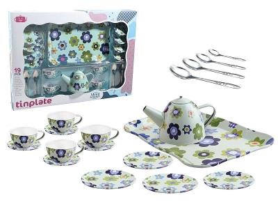 Opakowanie Komplet do herbaty metalowy kwiaty 19el