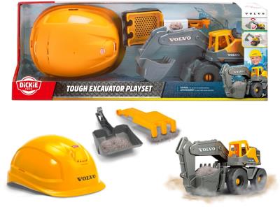 Koparka Volvo Dickie z kaskiem 28cm. Wydawca: SIMBA. SmakLiter.pl Opakowanie Koparka Volvo Dickie z kaskiem 28cm