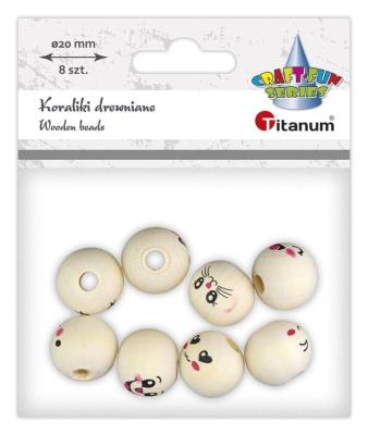 Koraliki drewniane emotki 8szt. Wydawca: Titanum. SmakLiter.pl Opakowanie Koraliki drewniane emotki 8szt