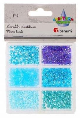 Koraliki plastikowe 6 rozmiarów 32g. Wydawca: Titanum. SmakLiter.pl Opakowanie Koraliki plastikowe 6 rozmiarów 32g