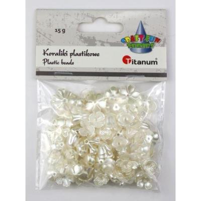 Opakowanie Koraliki plastikowe kwiatki białe perłowe 15g