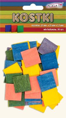 Opakowanie Kostki drewniane kolorowe 25x25x1,3mm 50szt