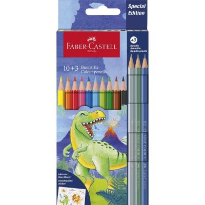 Kredki sześciokatne Dinozaur 10+3kol + naklejki. Wydawca: Faber Castell. SmakLiter.pl Opakowanie Kredki sześciokatne Dinozaur 10+3kol + naklejki