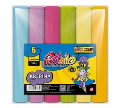 Krepina mini 20x250cm 180g 6 kolorów pastelowych. Wydawca: Alfa Pastello. SmakLiter.pl Opakowanie Krepina mini 20x250cm 180g 6 kolorów pastelowych