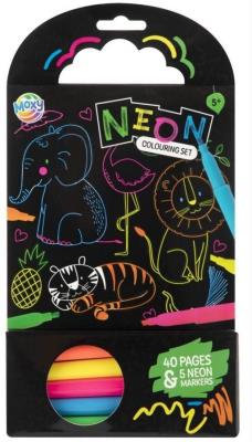 Opakowanie Książka do kolorowania +5 neon markerów Zwierzęta