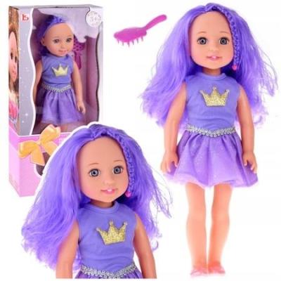 Opakowanie Lalka w sukience z koroną długie włosy fiolet 38cm