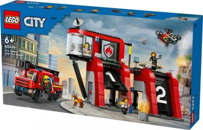 Lego City Remiza strażacka z wozem strażackim 60414. Wydawca: LEGO. SmakLiter.pl Opakowanie Lego City Remiza strażacka z wozem strażackim 60414