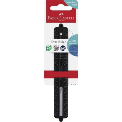 Linijka Dots czarna 15cm. Wydawca: Faber Castell. SmakLiter.pl Opakowanie Linijka Dots czarna 15cm