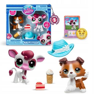 Opakowanie Littlest Pet Shop Zestaw figurek Krowa Piesek + akcesoria seria 3
