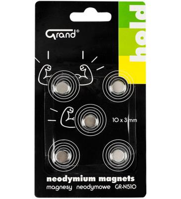 Magnesy neodymowe GR-N510 10mm 5szt GRAND. Wydawca: Grand. SmakLiter.pl Opakowanie Magnesy neodymowe GR-N510 10mm 5szt GRAND