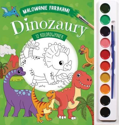Malowanie farbkami Dinozaury. Autor: Izabella Sieńko-Holewa. SmakLiter.pl Okładka książki Malowanie farbkami Dinozaury