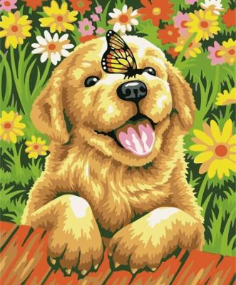 Opakowanie Malowanie po numerach 40x50cm Piesek z motylem