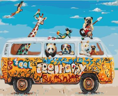 Opakowanie Malowanie po numerach 40x50cm Zwierzątka w busie