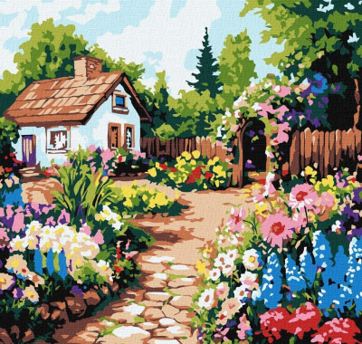 Opakowanie Malowanie po numerach - Kwiaty przy chatce 30x30cm
